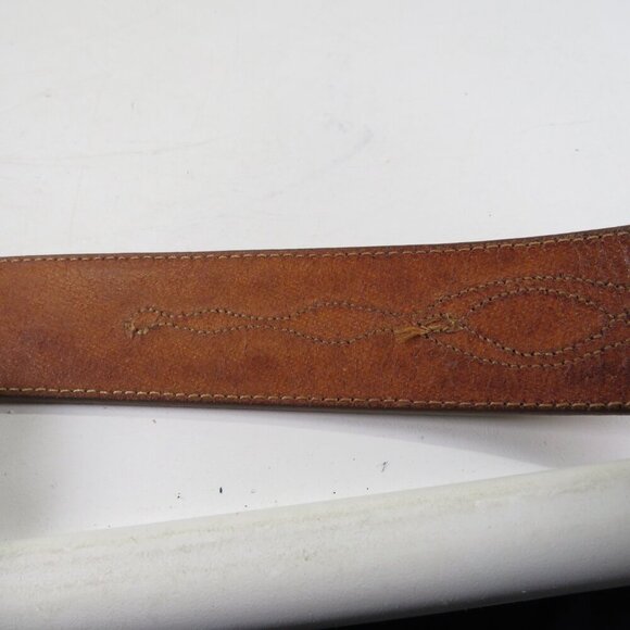 Brown Leather Belt USA tooled & stitched detail size 38 and 1 1/2" wide Western - Picture 6 of 9